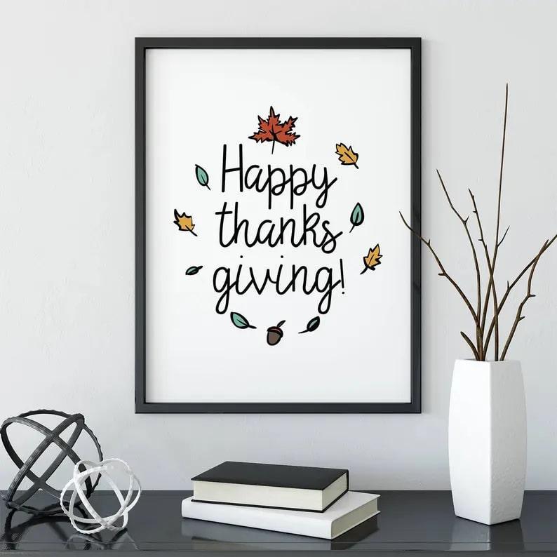 Happy Thanksgiving Poster, Autumn Colors Home Decor