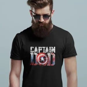 Captain Dad Superhero Funny Men Fathers Day Vintage Dad T Shirt