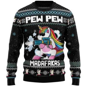 Unicorn Pew Pew Ugly Christmas Sweater