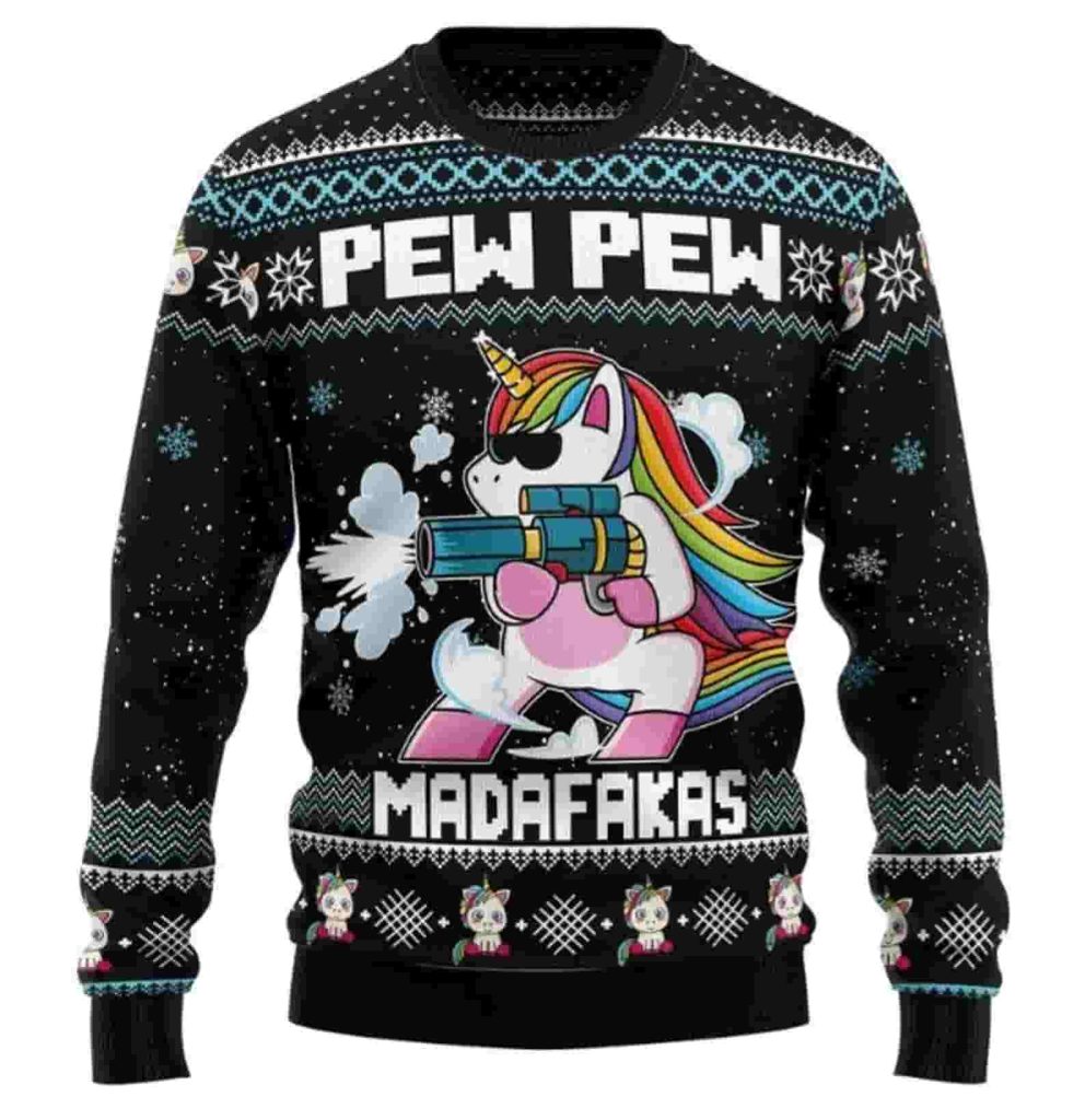 Unicorn Pew Pew Ugly Christmas Sweater