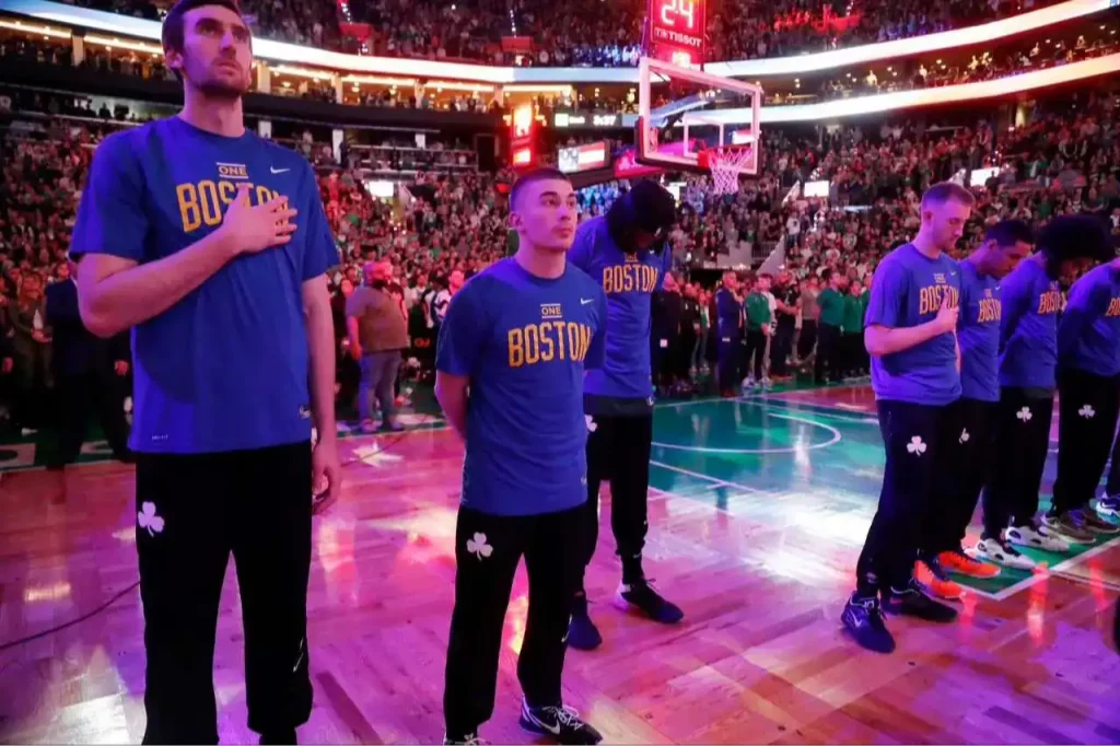 Celtics wear special Celtics One Boston Shirt  for One Boston Day