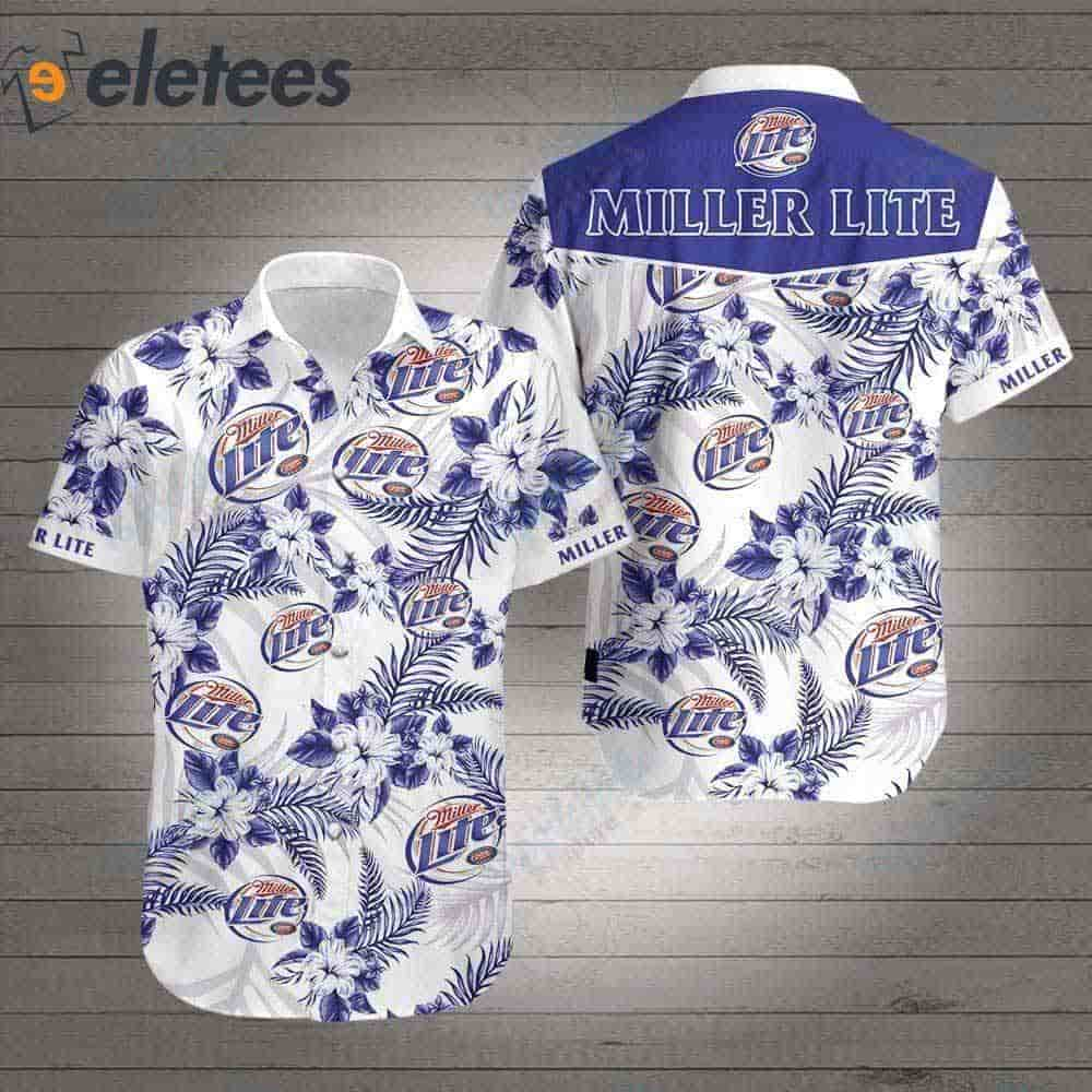 Miller Lite Hawaiian Shirt Tropical Flower Pattern