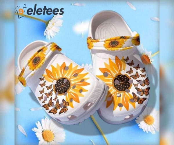 Sunflower Butterfly White Clogs Crocs
