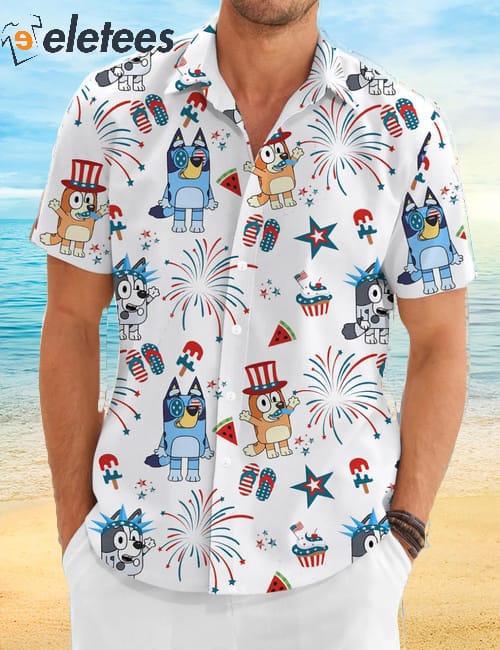 Bluey Funny Hawaiian Shirt Bluey 4th Of July Button Shirt Summer