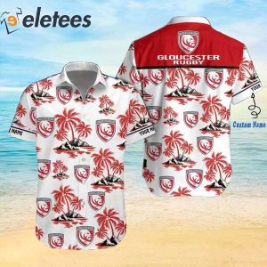 Gloucester Rugby Premiership Rugby Tropical Tree Custom Name Hawaiian Shirt 1