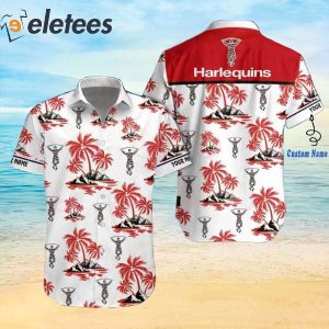 Harlequins Premiership Rugby Tropical Tree Custom Name Hawaiian Shirt