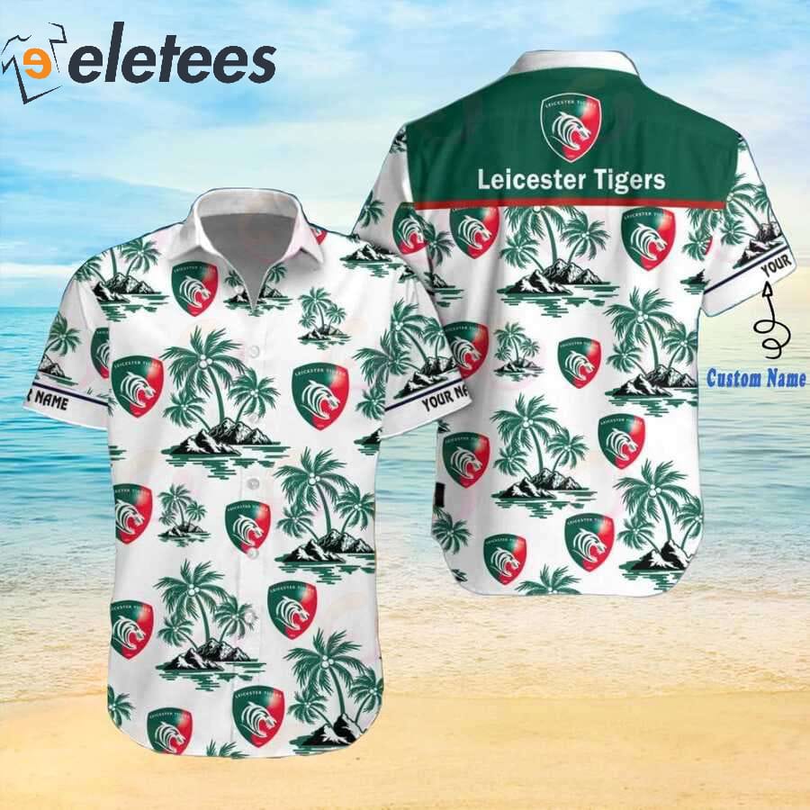 Eletees Leicester Tigers Premiership Rugby Tropical Tree Custom Name Hawaiian Shirt