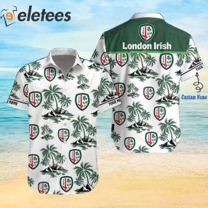 London Irish Premiership Rugby Tropical Tree Custom Name Hawaiian Shirt
