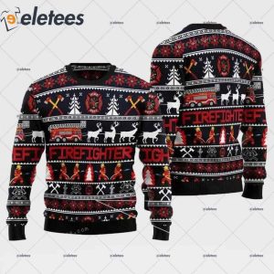 Fire Fighter Deer Xmas Ugly Holiday Ugly Sweater 1