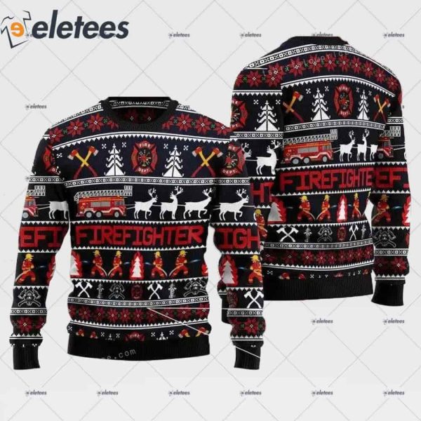 Fire Fighter Deer Xmas Ugly Holiday Ugly Sweater