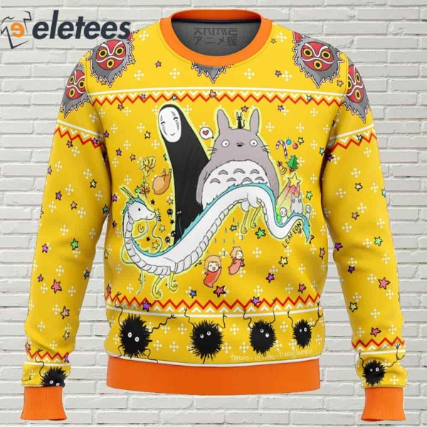 Studio Ghibli Yellow Ugly Christmas Sweater