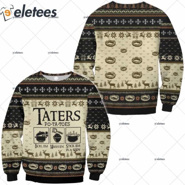 Taters Potatos Boil Them Stick Cooking 3D Ugly Christmas Sweater