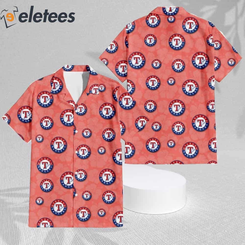 Texas Rangers Hawaiian Shirt Red White Hibiscus Pattern Texas