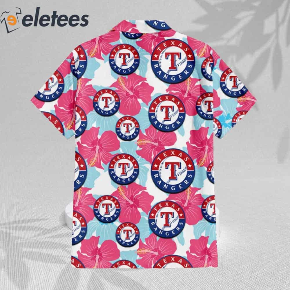 Texas Rangers Pink Blue Hibiscus White Background Hawaiian Shirt
