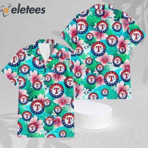 Texas Rangers Pink Blue Hibiscus White Background 3D Hawaiian