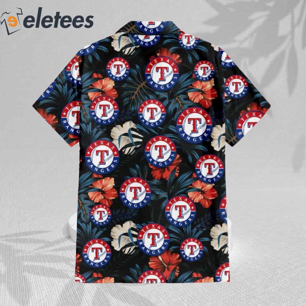 Texas Rangers Red And White Hibiscus Dark Leaf Black Background