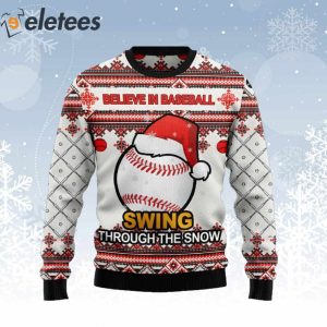 Baseball Swing Through Snow Ugly Christmas Sweater 1