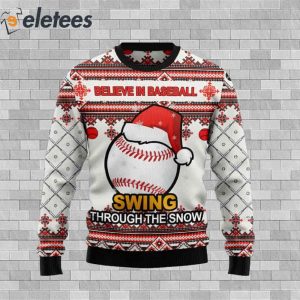 Baseball Swing Through Snow Ugly Christmas Sweater 2