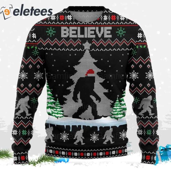 Bigfoot Believe Ugly Christmas Sweater