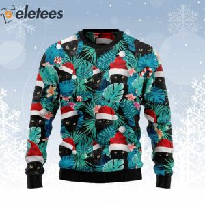 Black Cat And Leaves Ugly Christmas Sweater 1