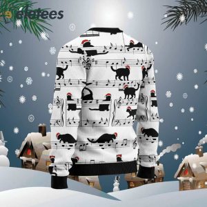 Black Cat Christmas Music Notes Ugly Christmas Sweater1