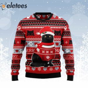 Black Cat Christmas Pattern Ugly Christmas Sweater 1