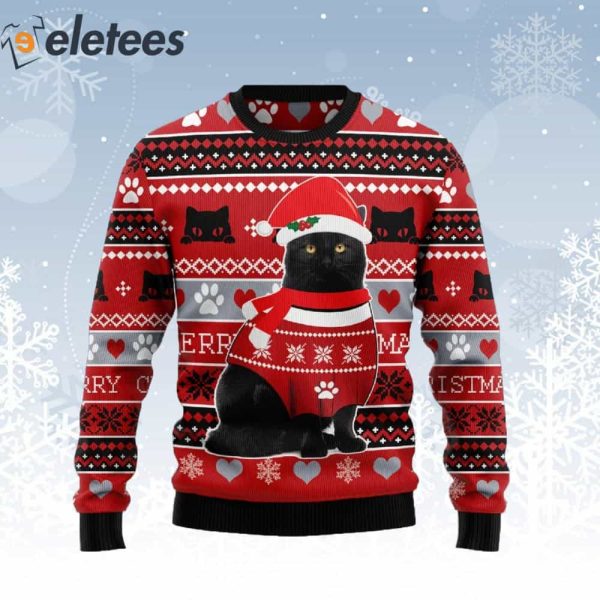 Black Cat Christmas Pattern Ugly Christmas Sweater