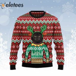 Black Cat Christmas Reindeer Ugly Christmas Sweater 1