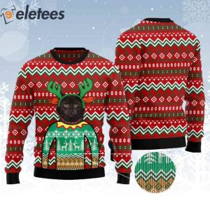 Black Cat Christmas Reindeer Ugly Christmas Sweater 2