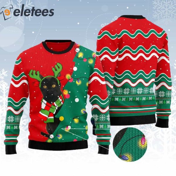 Black Cat Reindeer Christmas Tree Ugly Christmas Sweater