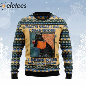 Black Cat Read Books Drink Wine Ugly Christmas Sweater