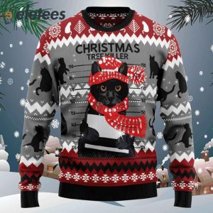 Black Cat Tree Killer Ugly Christmas Sweater