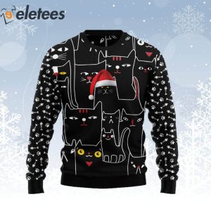 Black Cat With Noel Hat Ugly Christmas Sweater