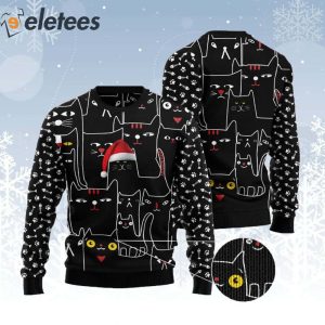 Black Cat With Noel Hat Ugly Christmas Sweater 2