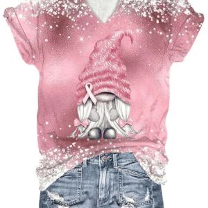 Breast Cancer Awareness Gnome Print Shirt