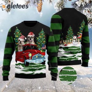 Bulldog In The Red Car Ugly Christmas Sweater 2