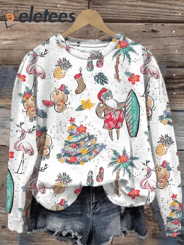 Casual Santa Palm Tree Pineapple Flamingo Sweatshirt