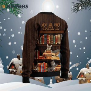 Cat Bookcase Ugly Christmas Sweater1