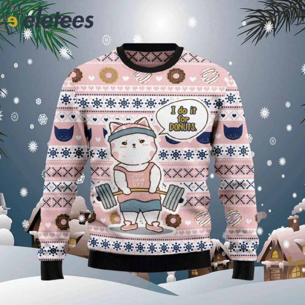 Cat I Do It For Donuts – Ugly Christmas Sweater