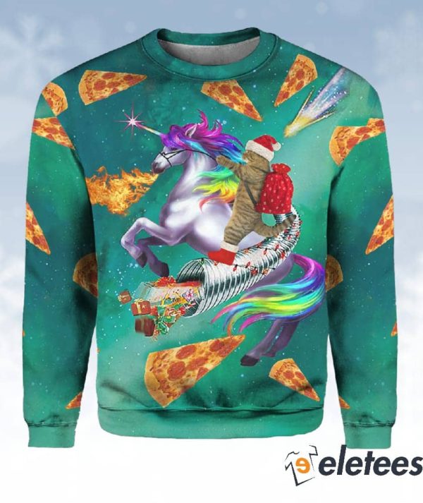 Cat Riding Unicorn Christmas Ugly Sweatshirt