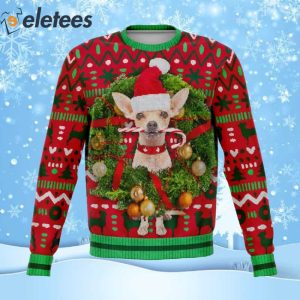 Chihuahua With Wreath Ugly Christmas Sweater 1