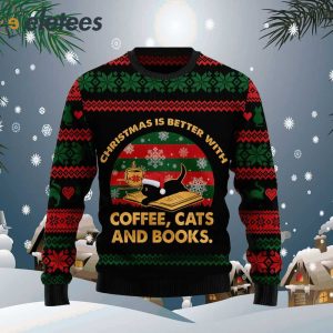 Christmas Better With Cat And Book Ugly Christmas Sweater
