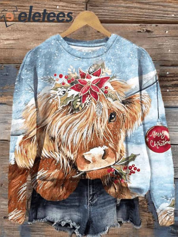 Christmas Cow Print Sweatshirt