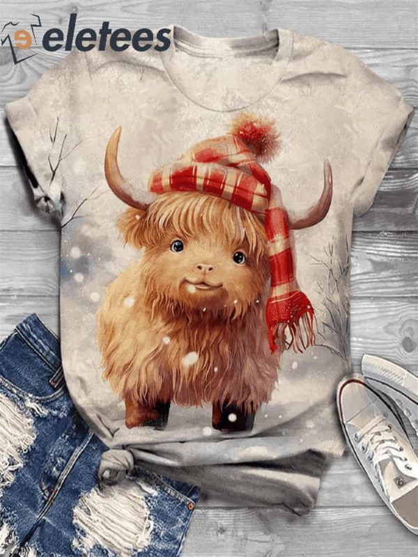 Christmas Hat Cow Print Shirt