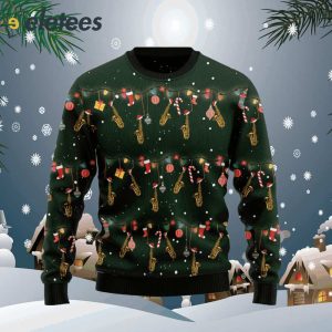 Christmas Instrument Saxophone Ugly Christmas Sweater