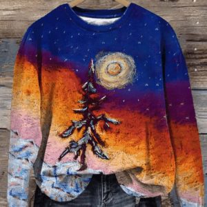 Christmas Tree Oil Painting Print Sweatshirt