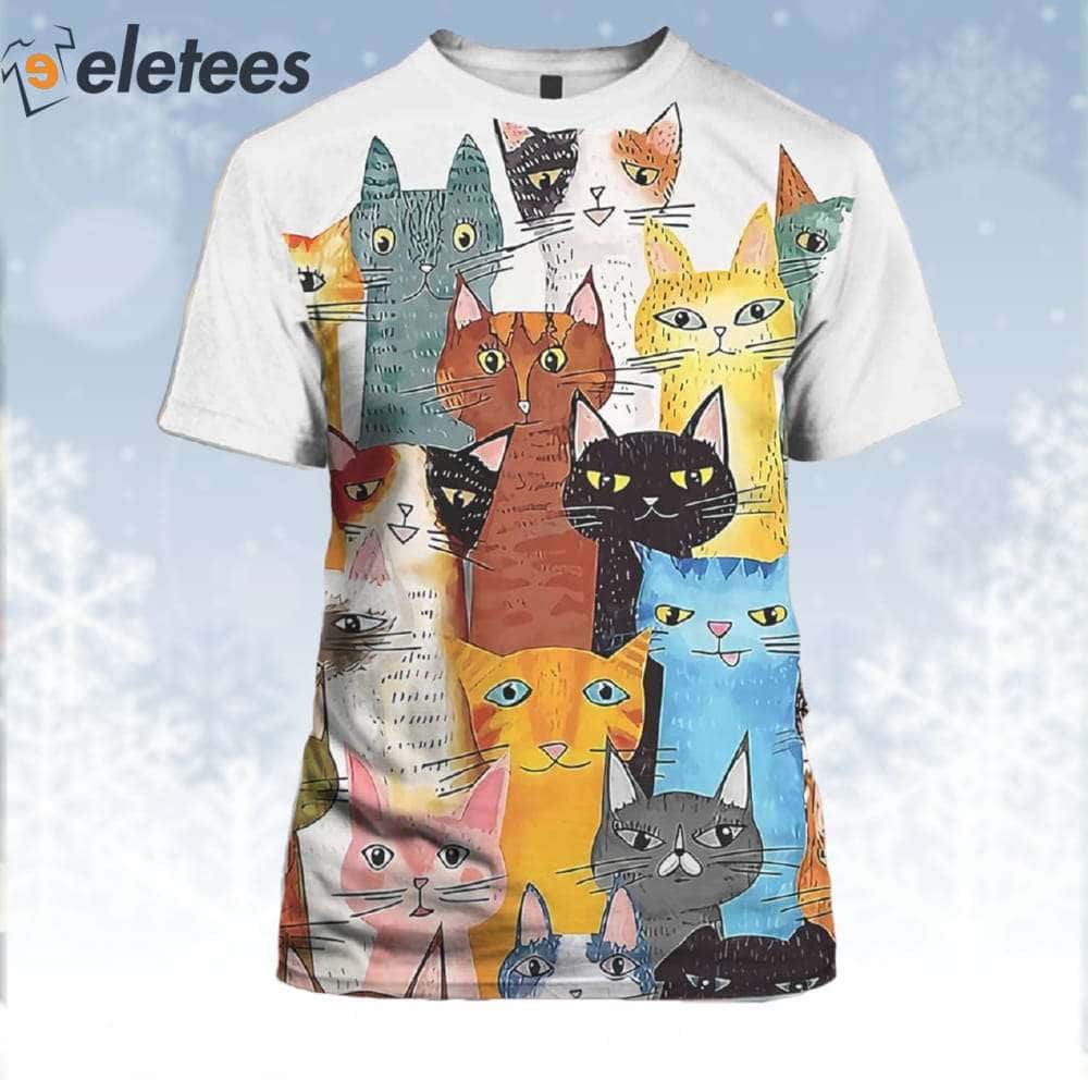 Colorful Cats Print Shirt 1