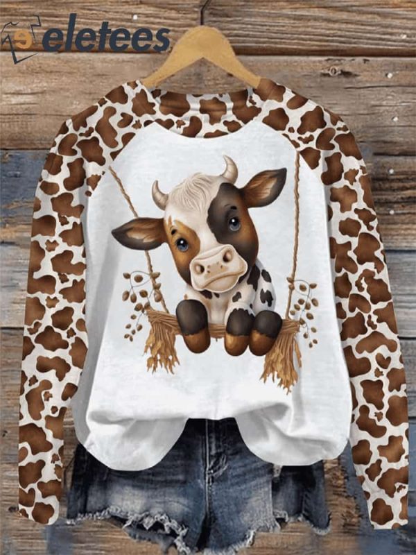 Cow Print Long Sleeve Casual Sweatshirt
