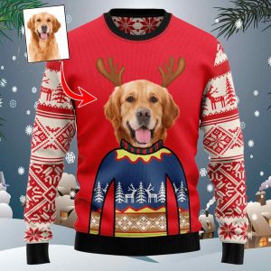 Custom Photo Merry Christmas Golden Retriever Christmas Sweater