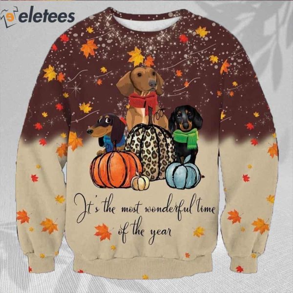 Cute Dachsund Thanksgiving Ugly Christmas Sweater